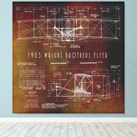 De eerste die Wright Bros Airplane Blueprint 1903  Canvas Afdruk (Insitu (Houten vloer))