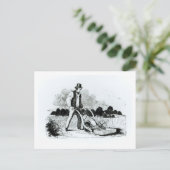 De eerste grasmaaier (graving) (foto) briefkaart (Staand voorkant)