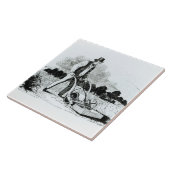 De eerste grasmaaier (graving) (foto) tegeltje (Zijkant)