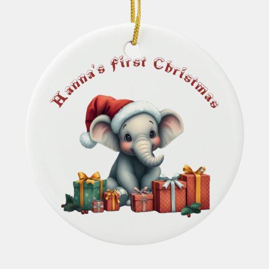 De eerste kerst van de baby olifant keramisch ornament (Voorkant)
