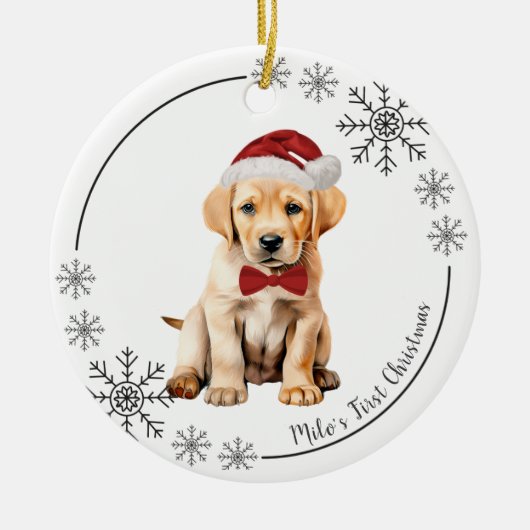 De eerste kerst van de Schattigee Labrador Retriev Keramisch Ornament (Voorkant)