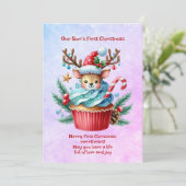 De eerste kerst van onze zoon feestdagenkaart (Staand voorkant)