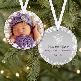 De eerste kerstdag van de baby| Foto Paarse Snowfl Ornament