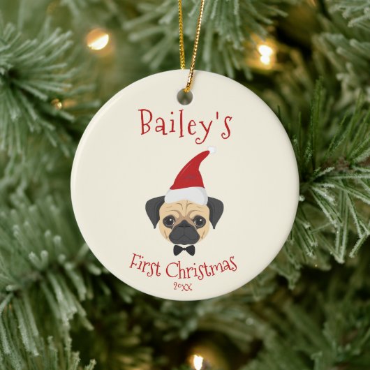 De eerste kerstdag van je hond - Cute Pug Keramisch Ornament (Boom)
