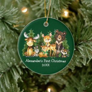 De eerste kerstdieren van baby's: de groene baard keramisch ornament