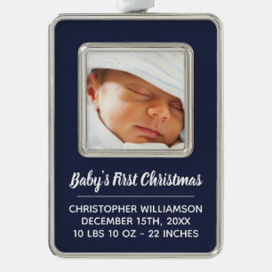 De eerste kerstfeestfoto van Navy Boy Baby Verzilverd Kader Ornament