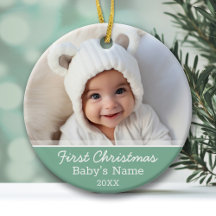 De eerste kerstfoto van baby Mint Green Minimal