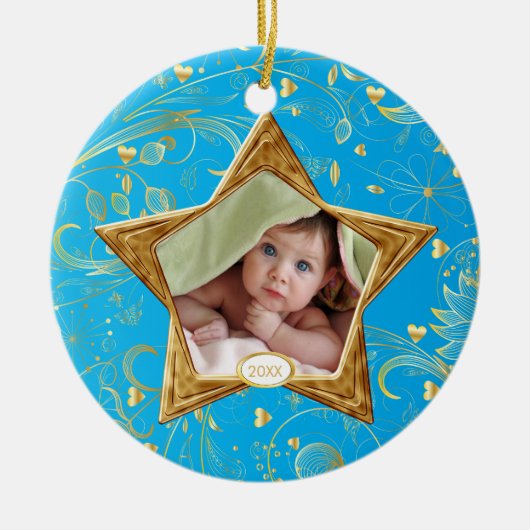 De eerste kerstfoto van baby's keramisch ornament (Voorkant)
