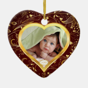 De eerste kerstfoto van baby's met het siervum Hea Keramisch Ornament