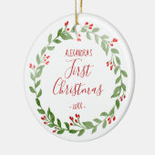 De eerste kerstfoto van baby's Rood Keramisch Ornament (Links)