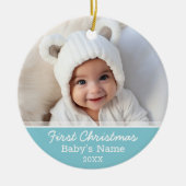 De eerste kerstfoto van de baby - Blue Boy Backgro Keramisch Ornament (Voorkant)