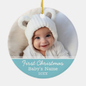 De eerste kerstfoto van de baby - Blue Boy Backgro Keramisch Ornament (Achterkant)