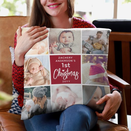 De eerste kerstfoto van de baby Collage Keepomwill Kussen