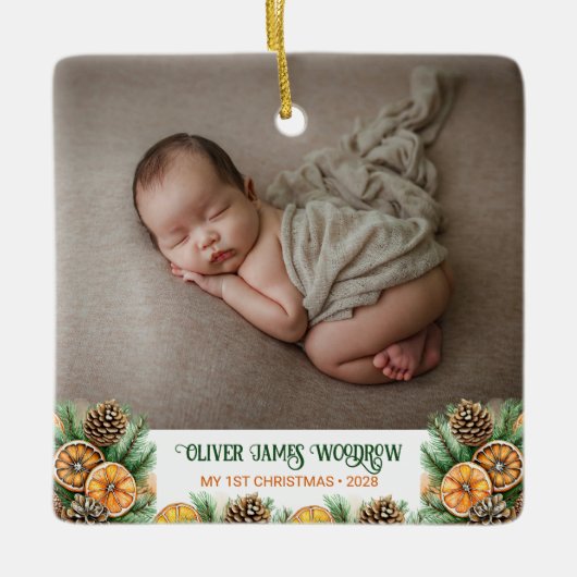 De eerste kerstfoto van de moderne baby keramisch ornament (Voorkant)
