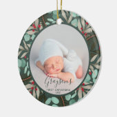 De eerste kerstfoto van de moderne Greenery Baby: Keramisch Ornament (Links)