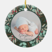 De eerste kerstfoto van de moderne Greenery Baby: Keramisch Ornament (Achterkant)