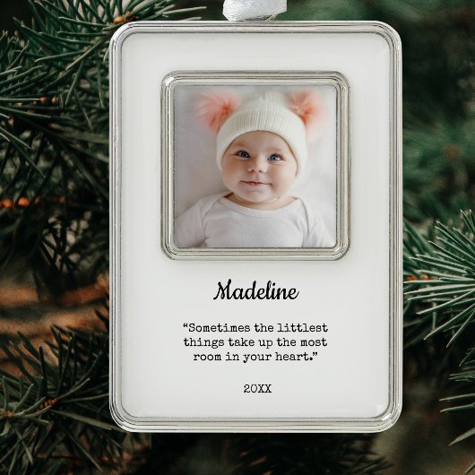 De eerste kerstfoto van een elegante baby verzilverd kader ornament