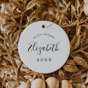 De eerste kerstfoto van een minimalistische baby keramisch ornament