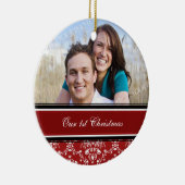 De eerste kerstfoto van een paar met kerstfeest keramisch ornament (Rechts)