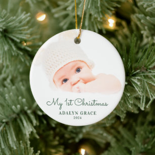 De eerste kerstfoto van Elegant Script Baby: Ceram Keramisch Ornament