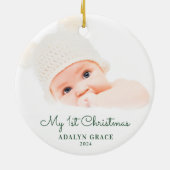 De eerste kerstfoto van Elegant Script Baby: Ceram Keramisch Ornament (Achterkant)