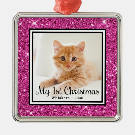 De eerste kerstfoto van Kitten Metalen Ornament (Voorkant)