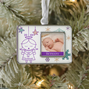 De eerste kerstfoto van Little Angel Baby Verzilverd Kader Ornament
