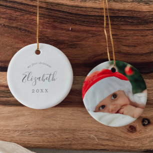 De eerste kerstfoto van Silver Baby Keramisch Ornament