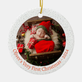 De eerste kerstfotovakantie van Baby Keramisch Ornament