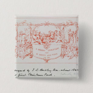 De eerste kerstkaart, van J.C.Horsley, 1843 Vierkante Button 5,1 Cm