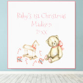 De eerste Kerstmis van baby personaliseert de Roze Canvas Afdruk (Insitu (Houten vloer))
