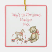De eerste Kerstmis van baby personaliseert de Roze Keramisch Ornament (Voorkant)
