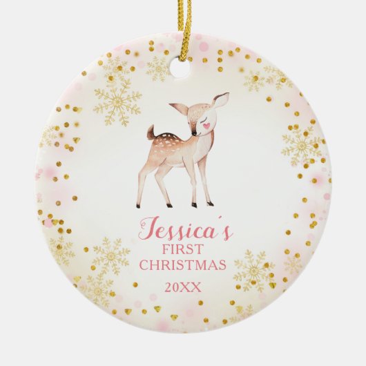 De eerste kerstversiering van de roze Deer Baby Keramisch Ornament (Voorkant)