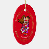 De eerste kerstversiering van een paar keramisch ornament (Rechts)