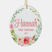 De eerste kerstversiering voor baby's Roze Floral Keramisch Ornament (Rechts)