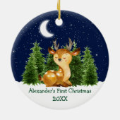 De eerste kerstWaterverf van baby Deer Forest Sky Keramisch Ornament (Achterkant)