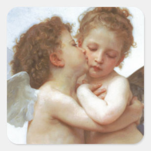 DE EERSTE KUS, C.1873 William Bourgeau Vierkante Sticker
