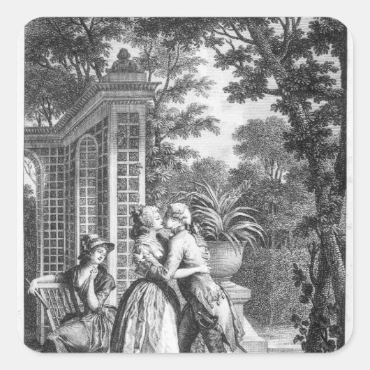 De eerste kus van de liefde vierkante sticker (Voorkant)