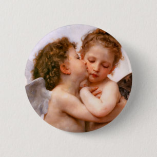De Eerste Kus van engelen, Bouguereau Ronde Button 5,7 Cm