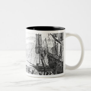 De eerste landing van Columbus in Amerika Tweekleurige Koffiemok