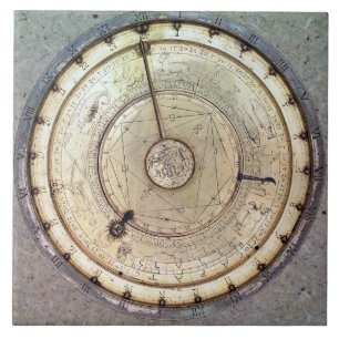 De eerste lentegedreven klok met druk, uitzicht va tegeltje