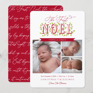 De eerste Noel Baby Girl Christmas Kaart