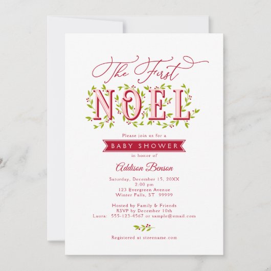 De eerste Noel Christmas Baby shower uitnodiging (Voorkant)