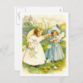 De eerste Pasen van de baby.  Kinder Briefkaarten (Voorkant / Achterkant)