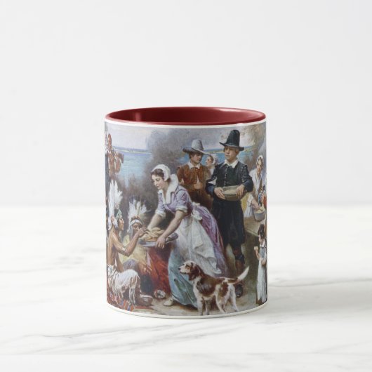 De eerste Thanksgiving door Jean Ferris c. 1912 Mok (Midden)