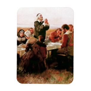 De eerste Thanksgiving in Plymouth. Fine Art Magneet