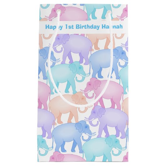 De eerste verjaardag van de baby: kleurrijke olifa klein cadeauzakje (Voorkant)