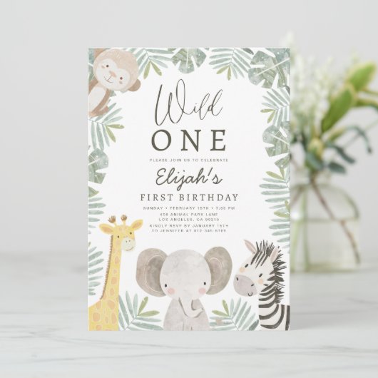 De eerste verjaardag van de Wild One Safari Boy Kaart (Staand voorkant)