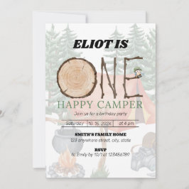 De eerste verjaardag van een Happy Camper Boy Kaart