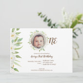 De eerste verjaardag van Elegant White en Green Fl Kaart (Staand voorkant)